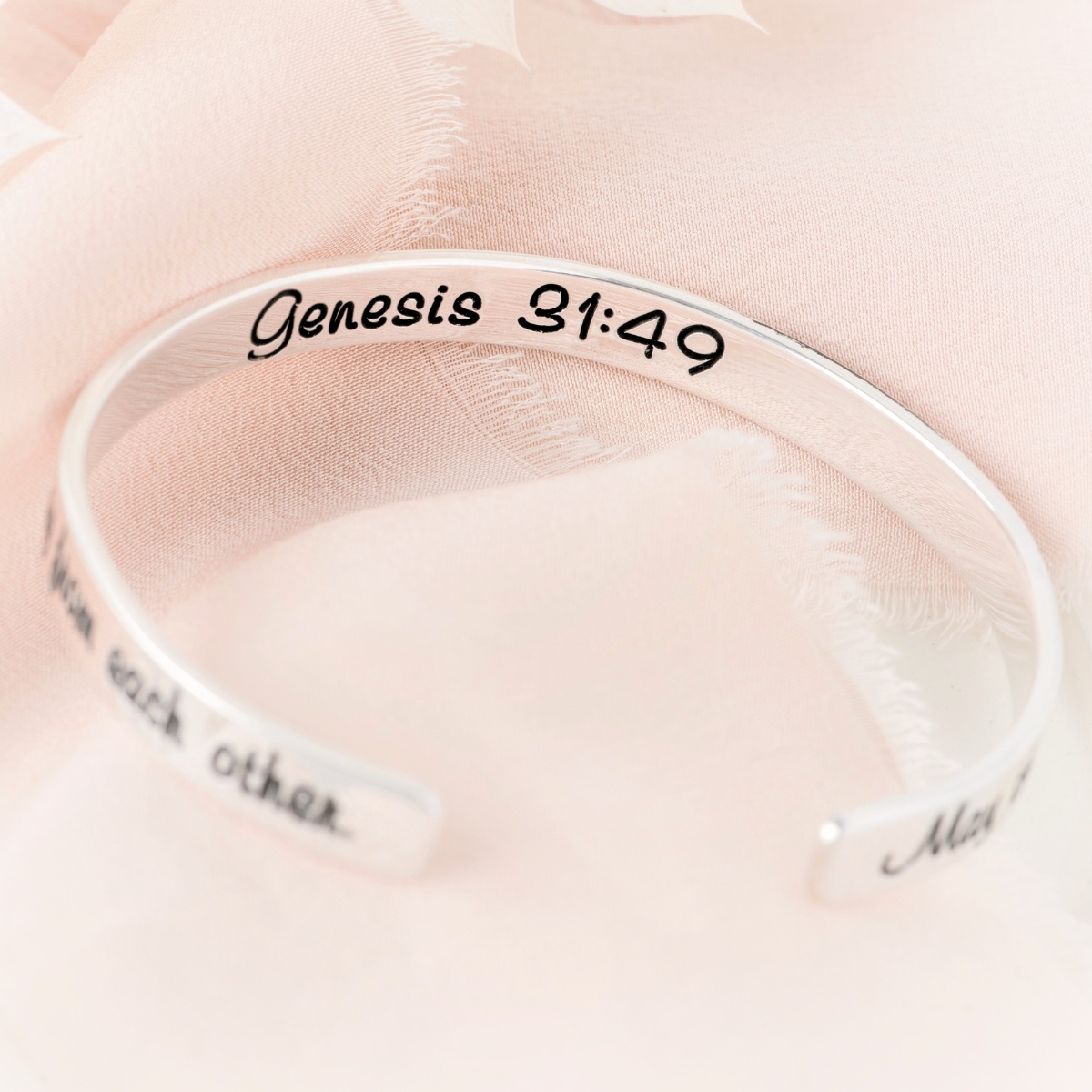 Genesis 31:49 Mizpah Cuff Bracelet | Sterling Silver or 14k Gold