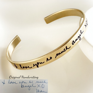 Gold Brass Actual Handwriting Custom Engraved Cuff Bracelet | 1/4" Wide