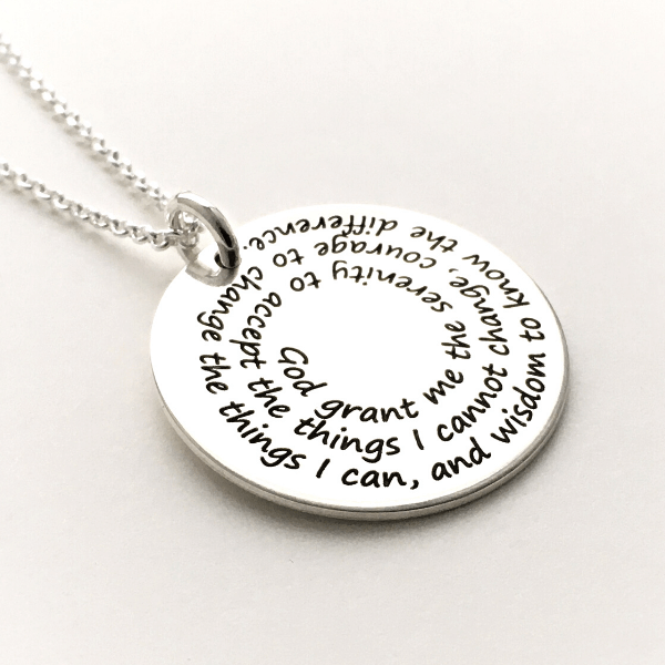 Wisdom Courage Strength Sterling Silver Pi Disc Necklace | Serenity Prayer
