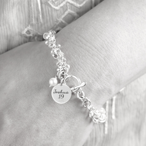 Sterling Silver Ringlet Charm Bracelet | Engraved Scripture & Freshwater Pearl Charms | Custom Options Available