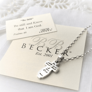 Be Still and Know that I Am God Sterling Silver Cross Necklace | Psalm 46:10 | BB Becker