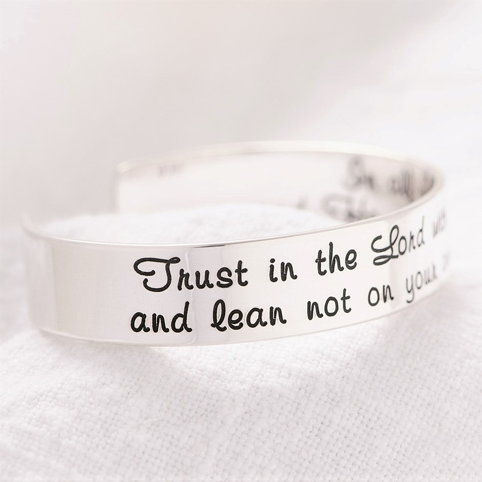 Proverbs 3:5 Engraved Cuff Bracelet | Trust in the Lord | Sterling Silver or 14k Gold