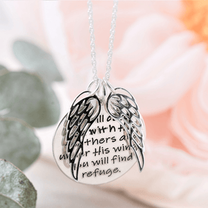 Psalm 91:4 Sterling Silver Engraved Scripture Verse Necklace | Feathers