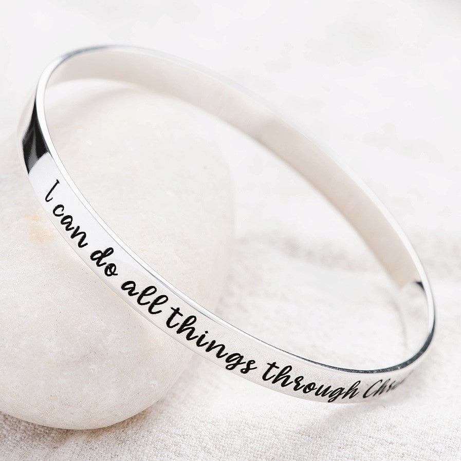 Philippians 4:13 Sterling Silver Bangle Bracelet | I Can Do All Things Through Christ