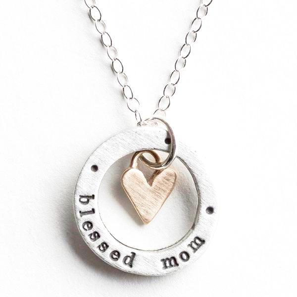 Blessed Mom Bronze Heart Charm Fine Pewter Necklace | The Vintage Pearl