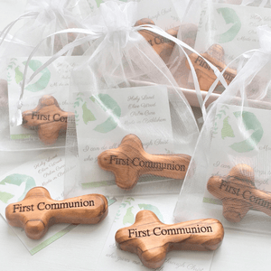 Custom Personalized First Communion Prayer Cross | Engraved Holy Land Olive Wood