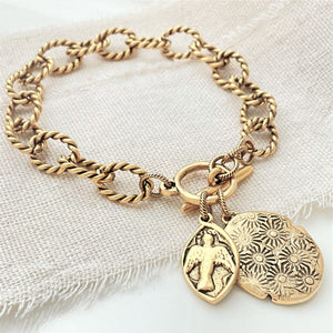 Vintage Gold Wax Seal Charm Bracelet | Holy Spirit Dove