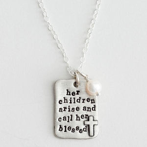The Vintage Pearl Scripture Verse Necklace | Her Arise and Called Her Blessed
