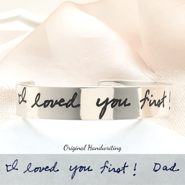 Sterling Silver Custom Engraved Cuff Bracelet Personalized With Your Handwriting | 1/2" Wide
