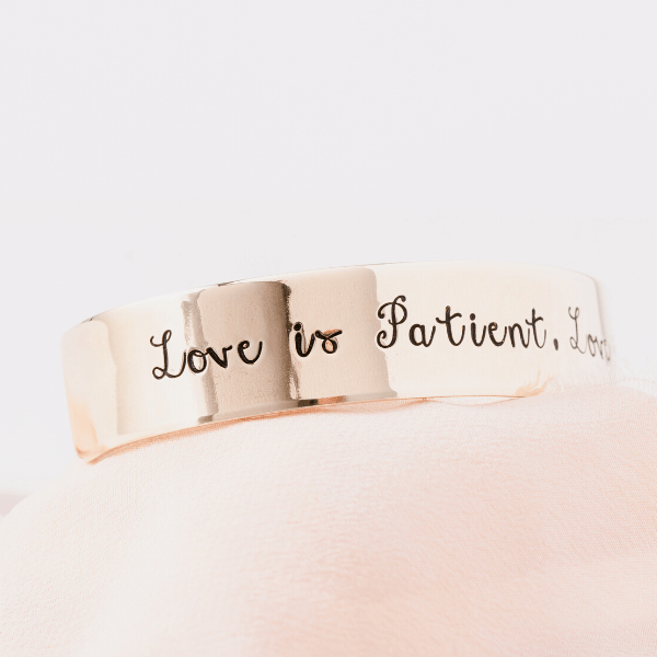 14k Gold Custom Engraved Personalized Cuff Bracelet | 1/2" Wide