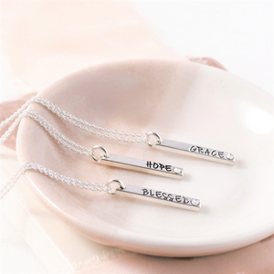 Sterling Silver Engraved Vertical Pendant Necklace | Select Your Inscription