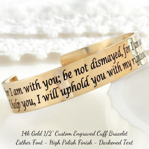 14k Gold Custom Engraved Personalized Cuff Bracelet | 1/2" Wide