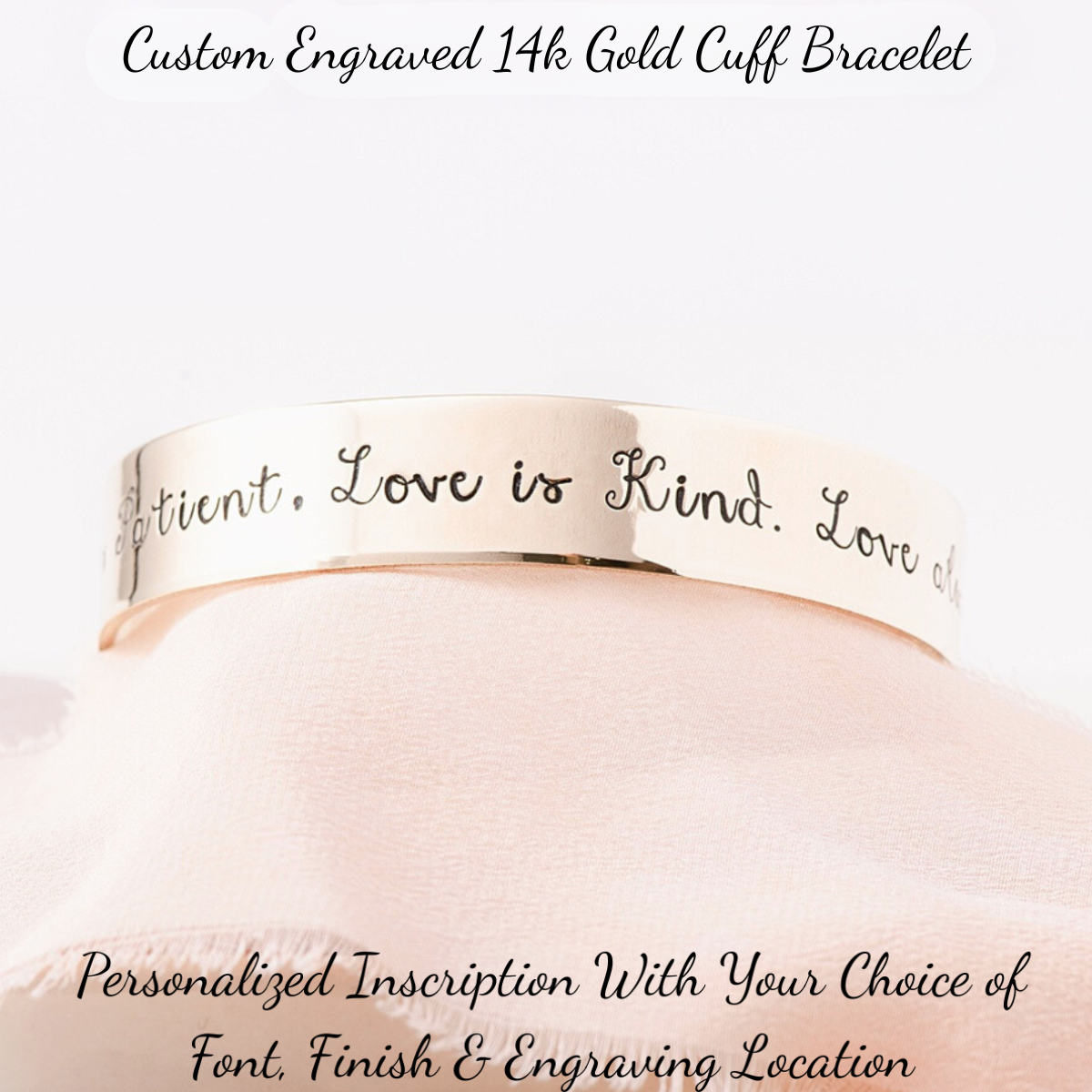 14k Gold Custom Engraved Personalized Cuff Bracelet | 1/2" Wide
