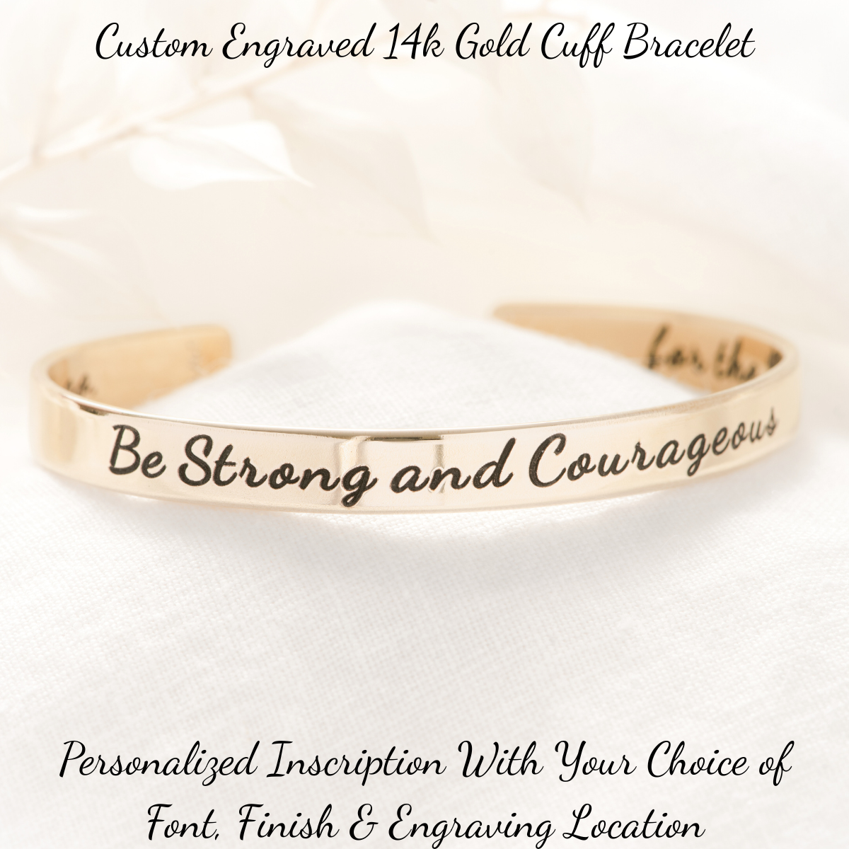 14k Gold Custom Engraved Personalized Cuff Bracelet | 1/4" Wide