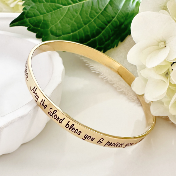 14k Gold Custom Engraved Personalized Bangle Bracelet - Clothed with Truth