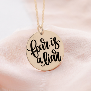 14k Gold Fear is a Liar Pendant Necklace | 2 Timothy 1:7