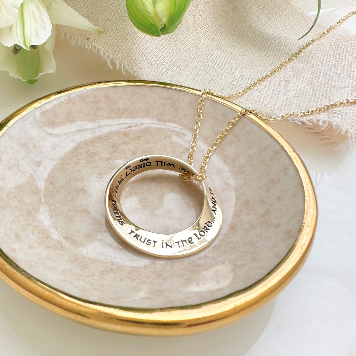 14k Gold Mobius Pendant Necklace | Trust in the Lord | Proverbs 3:5