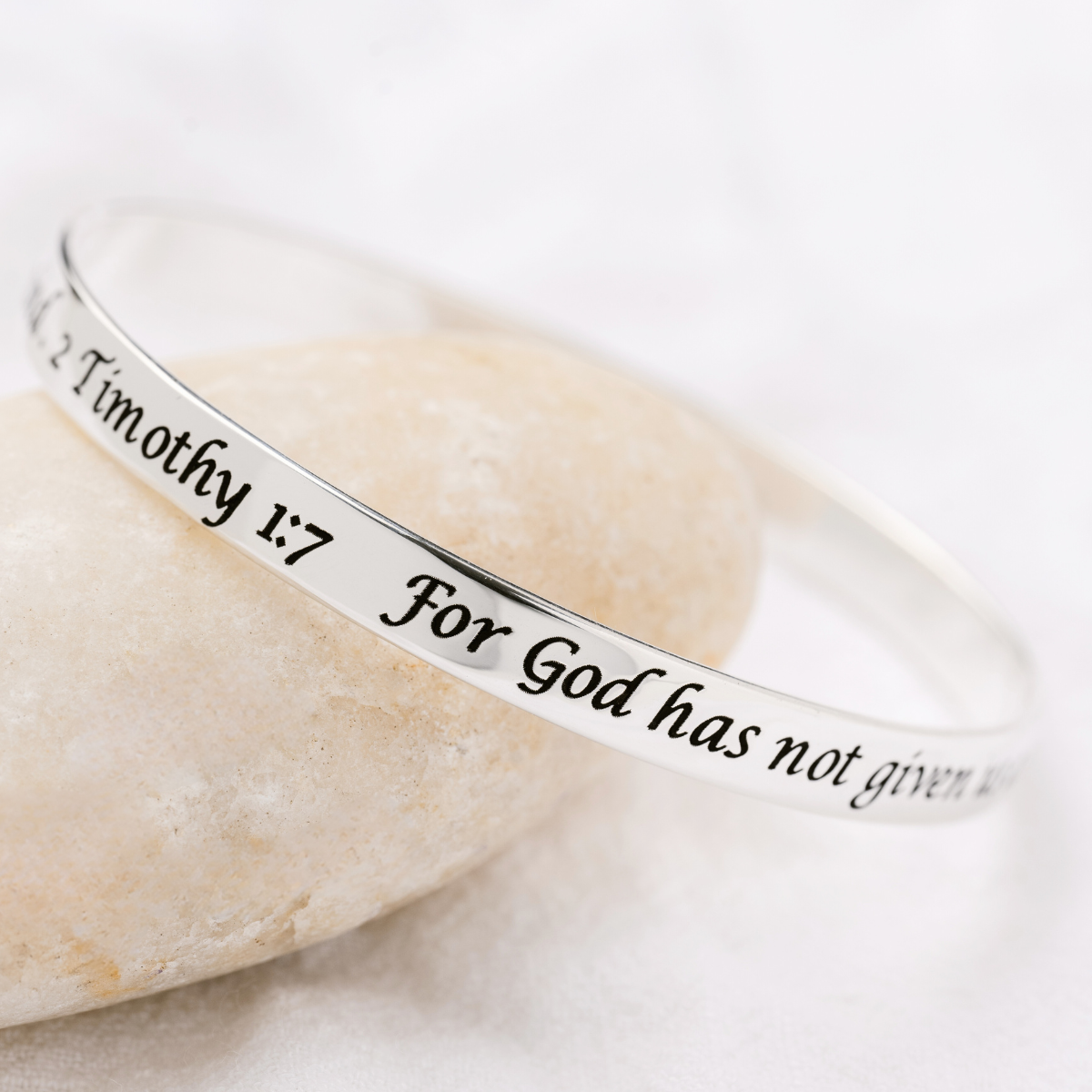 2 Timothy 1:7 Sterling Silver Bangle Bracelet | God Has Not Given Us a Spirit of Fear