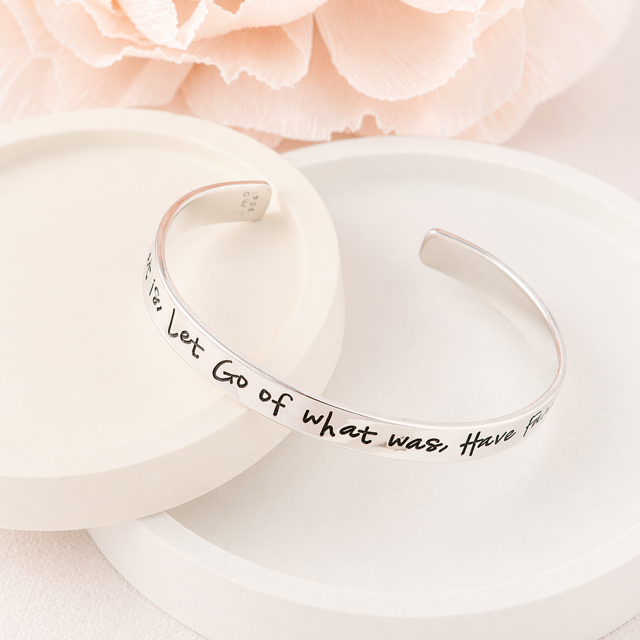 Sterling Silver Cuff Bracelet | Accept What Is, Let Go of What Was, Have Faith in What Will Be