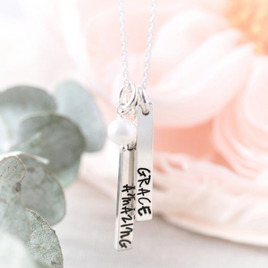 Sterling Silver Amazing Grace Vertical Bar Pendant Necklace