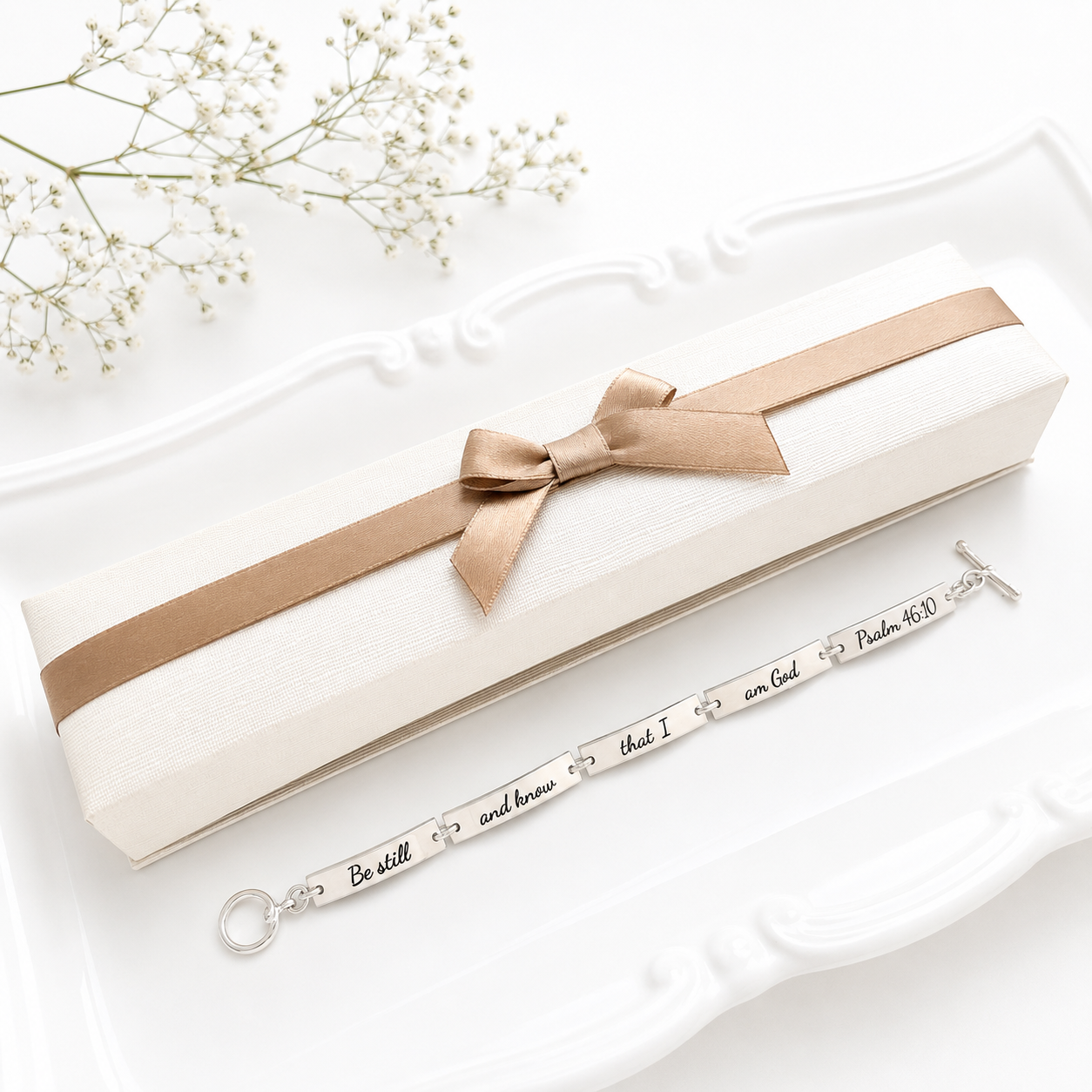 Sterling Silver Psalm 46:10 Link Bracelet | Be Still and Know that I am God