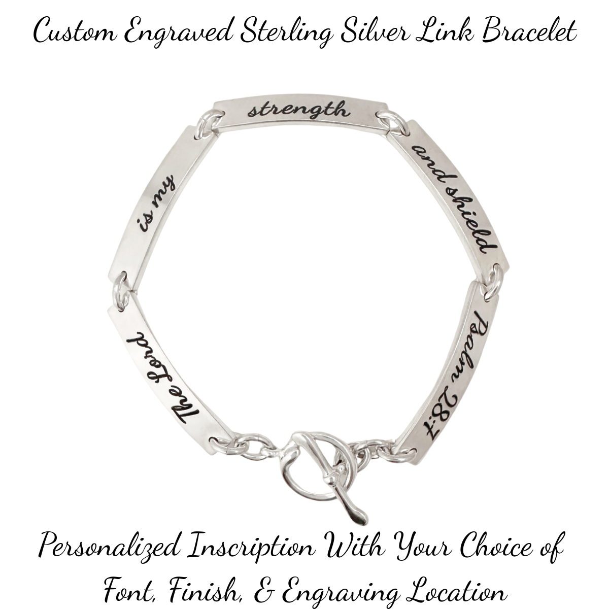 Sterling Silver Custom Engraved Link Bracelet | Personalized Inscription