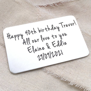Personalized Custom Engraved Wallet Card Insert | Actual Handwriting Option Available