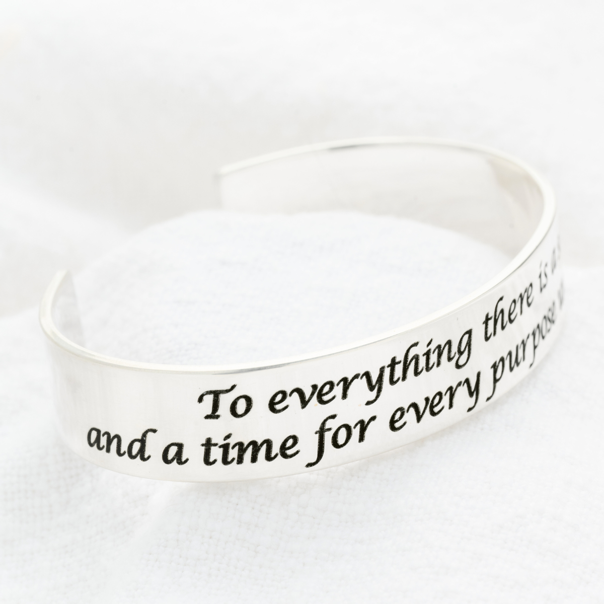 Ecclesiastes 3:1 Engraved Cuff Bracelet | To Everything There is a Season | Sterling Silver or 14k Gold
