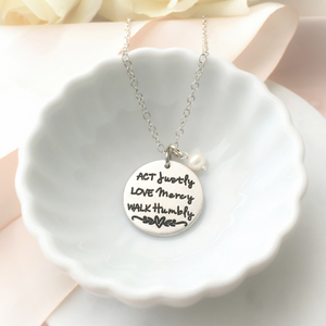 Micah 6:8 Fine Pewter Necklace | Act Justly, Love Mercy, Walk Humbly