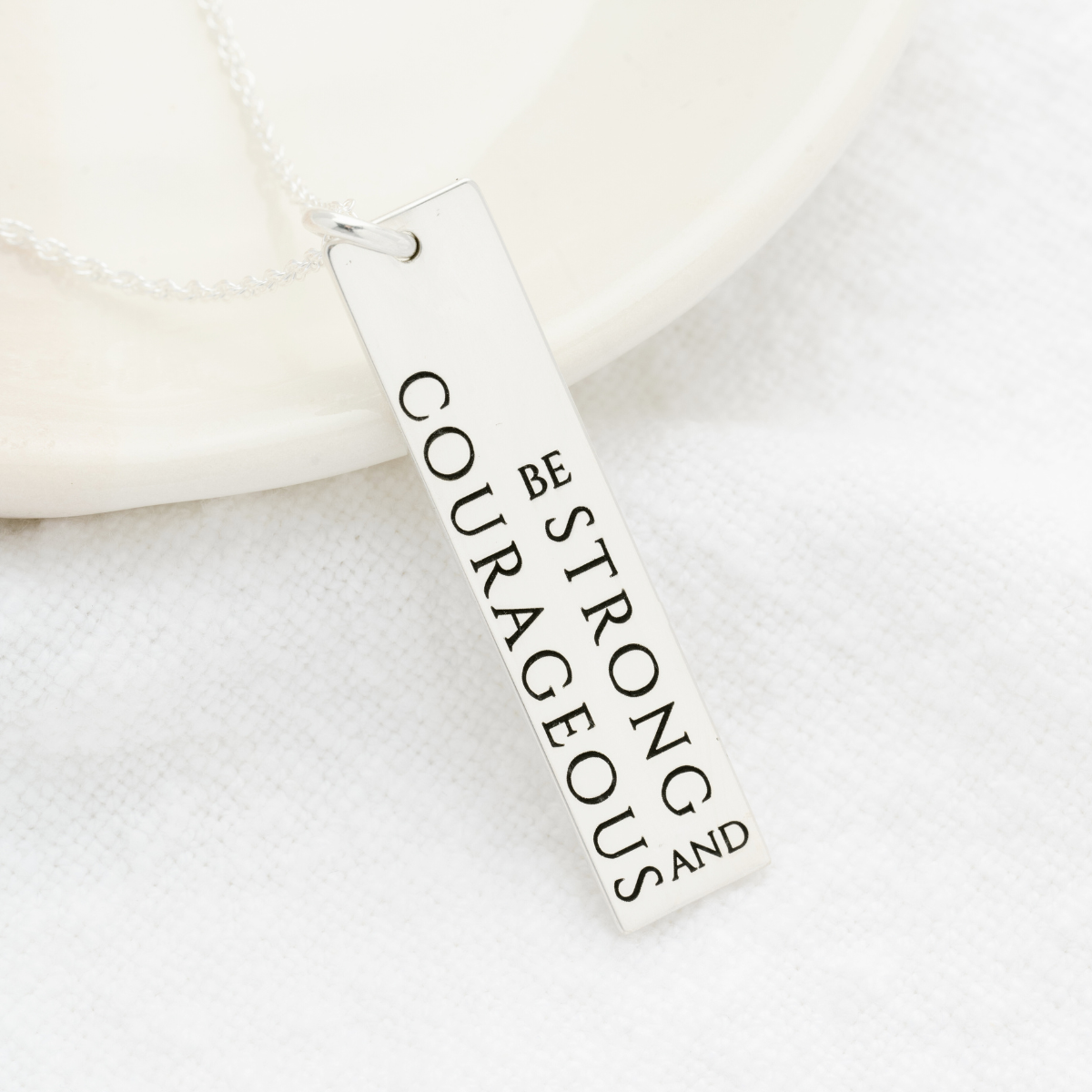 Be Strong & Courageous Sterling Silver Double Sided Necklace | Joshua 1:9