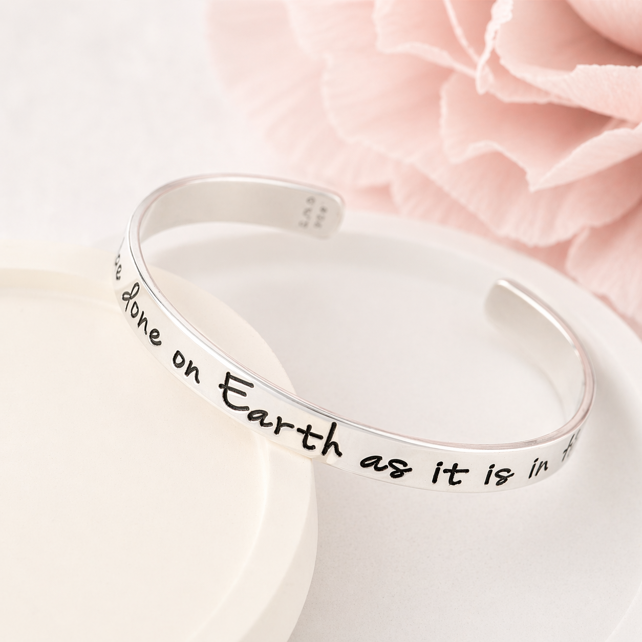 Matthew 6:10 Sterling Silver Engraved Cuff Bracelet | Thy Will Be Done
