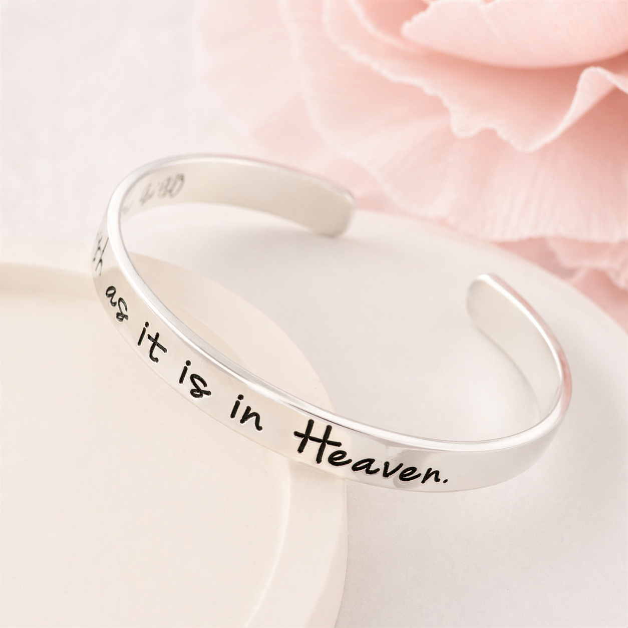 Matthew 6:10 Sterling Silver Engraved Cuff Bracelet | Thy Will Be Done