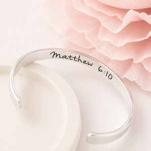 Matthew 6:10 Sterling Silver Engraved Cuff Bracelet | Thy Will Be Done