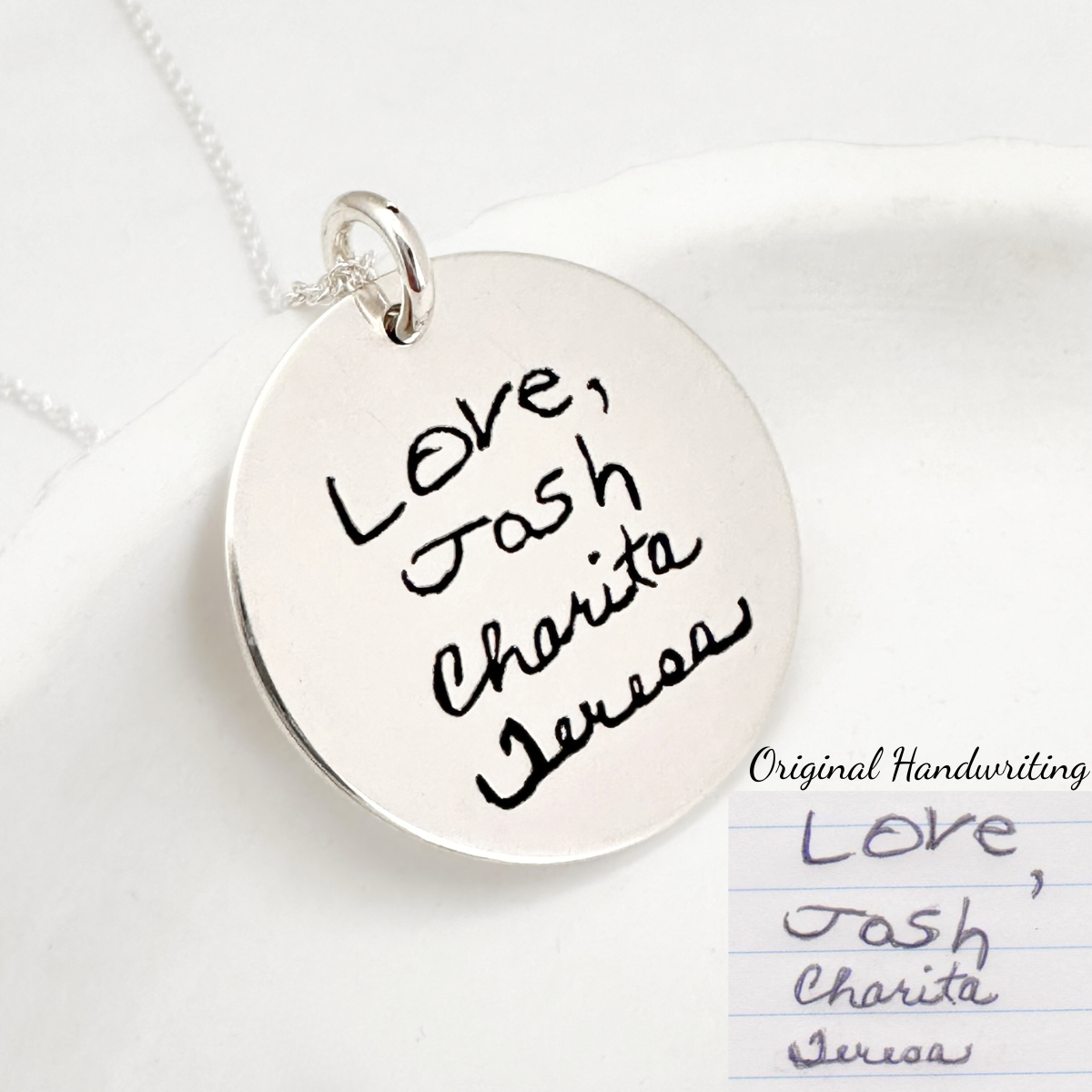 Sterling Silver Necklace Engraved with Your Actual Handwriting