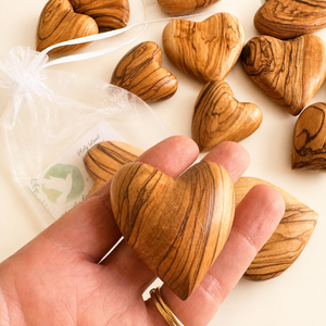 Puffy Round Holy Land Olive Wood Heart Made in Bethlehem