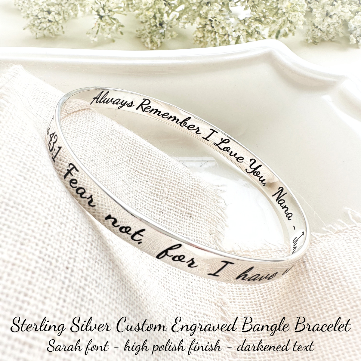 Engraved Handwriting Jewelry Pendant offers Bangle Bracelet, 925 Sterling Silver Jewelry