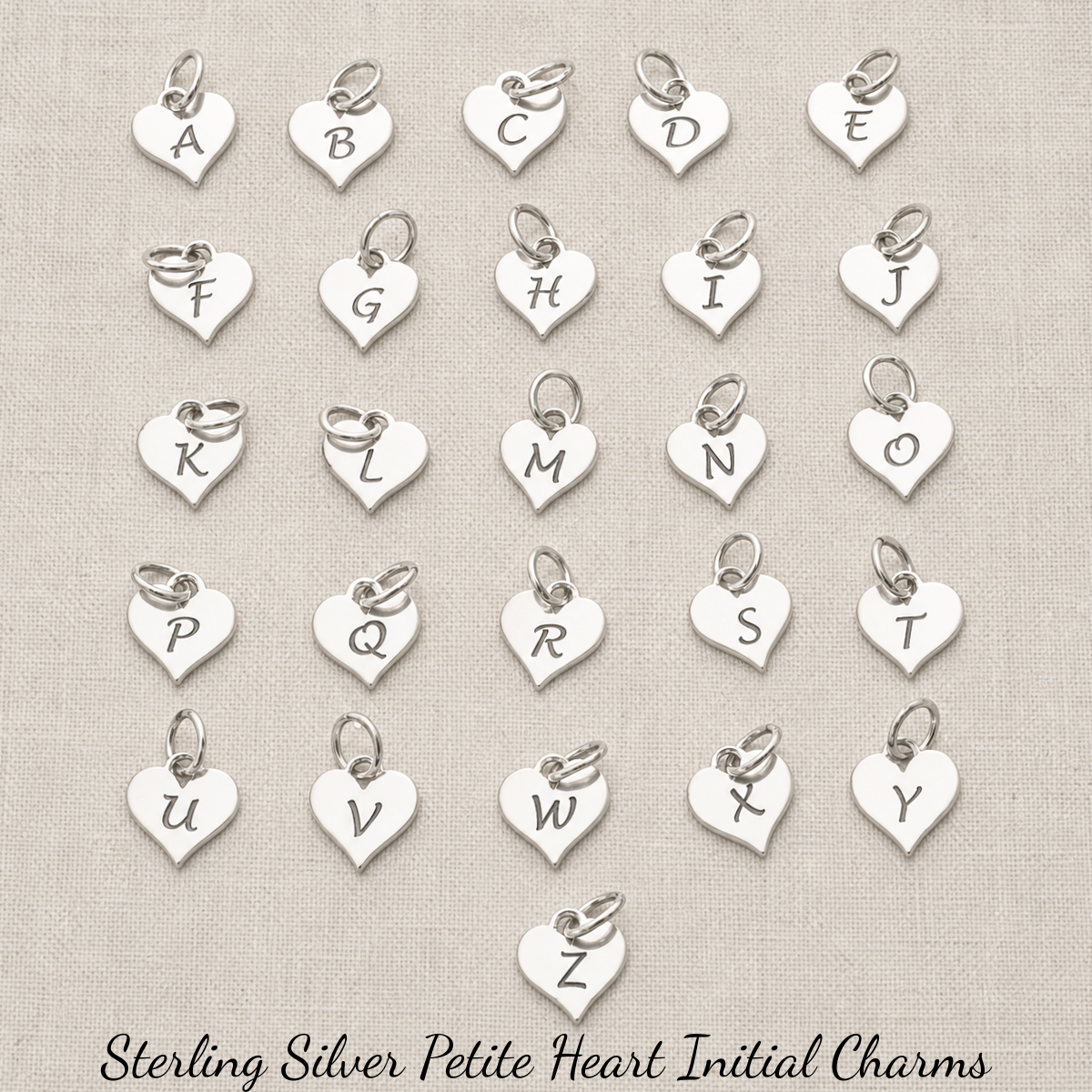 Sterling Silver Initial Charms | Petite Heart Shape Alphabet Letter Charm