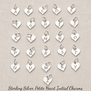 Sterling Silver Initial Charms | Petite Heart Shape Alphabet Letter Charm
