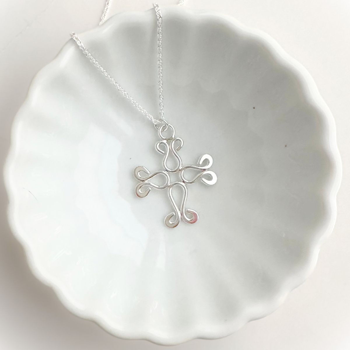 Sterling Silver Scrolled Cross Pendant Necklace