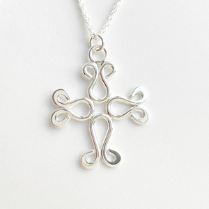 Sterling Silver Scrolled Cross Pendant Necklace