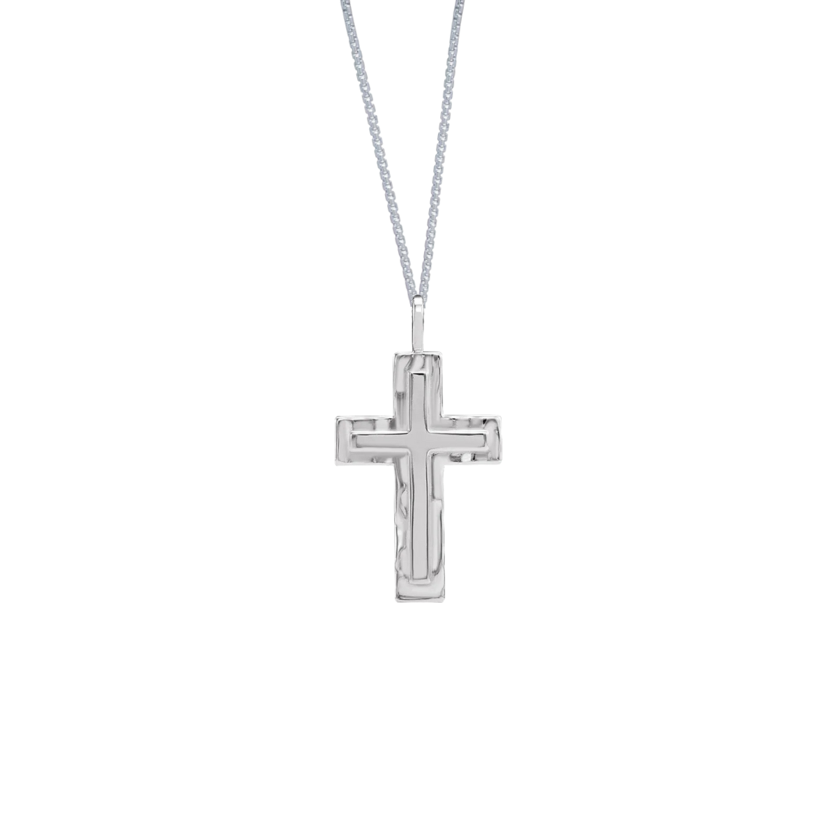 Sterling Silver Textured Cross Pendant Necklace