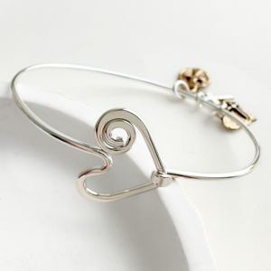 Sterling Silver Wire Bangle Bracelet with Cross Charms | Choose Your Design