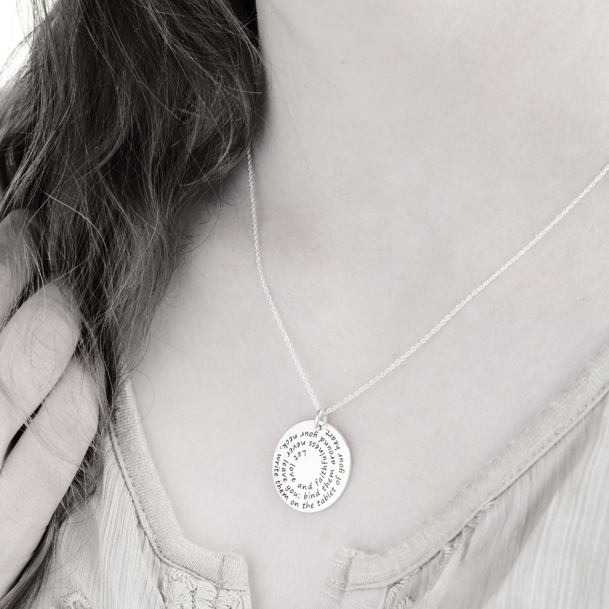 Custom Engraved Sterling Silver Spiral Pendant Necklace | Personalized Disc Pendant