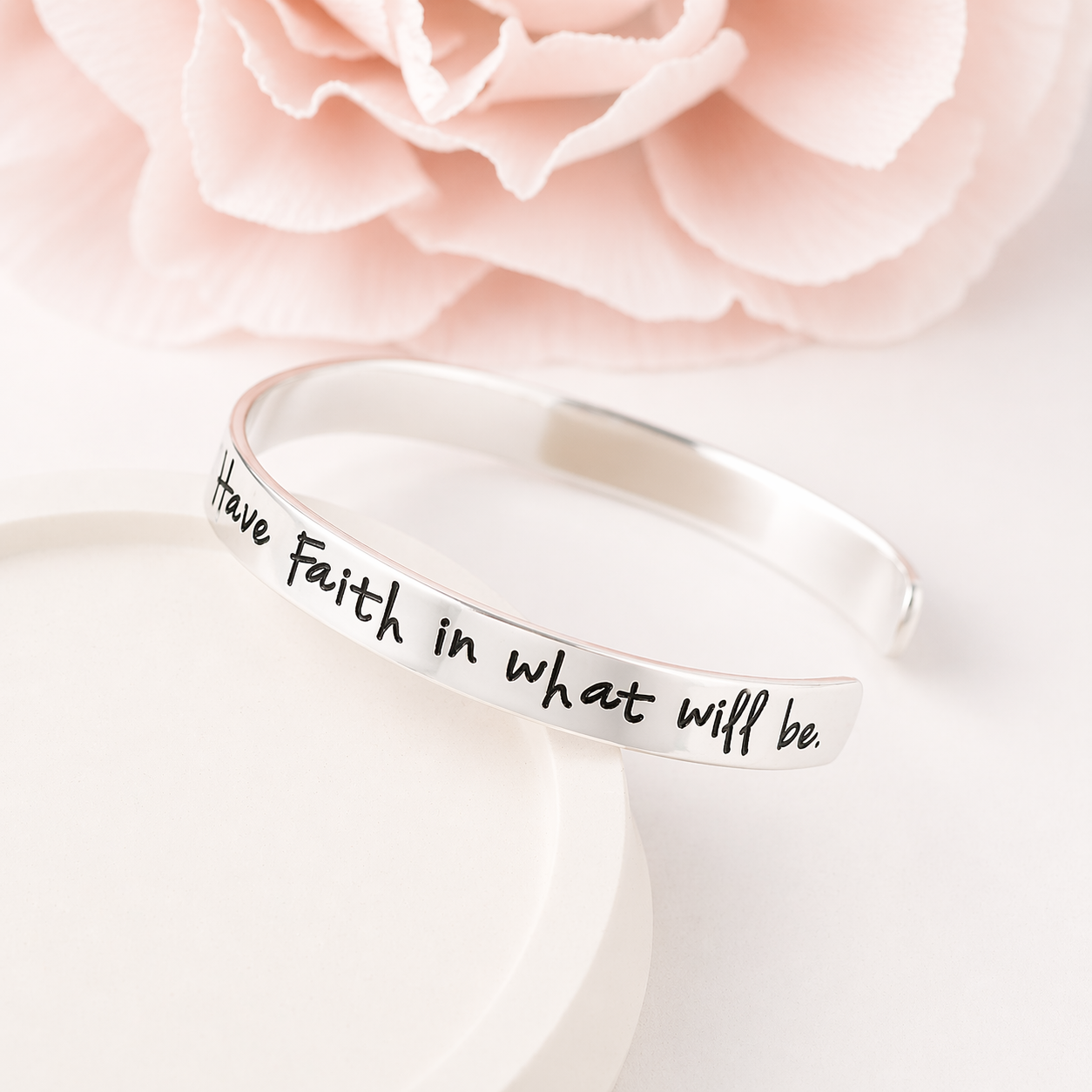Sterling Silver Cuff Bracelet | Accept What Is, Let Go of What Was, Have Faith in What Will Be