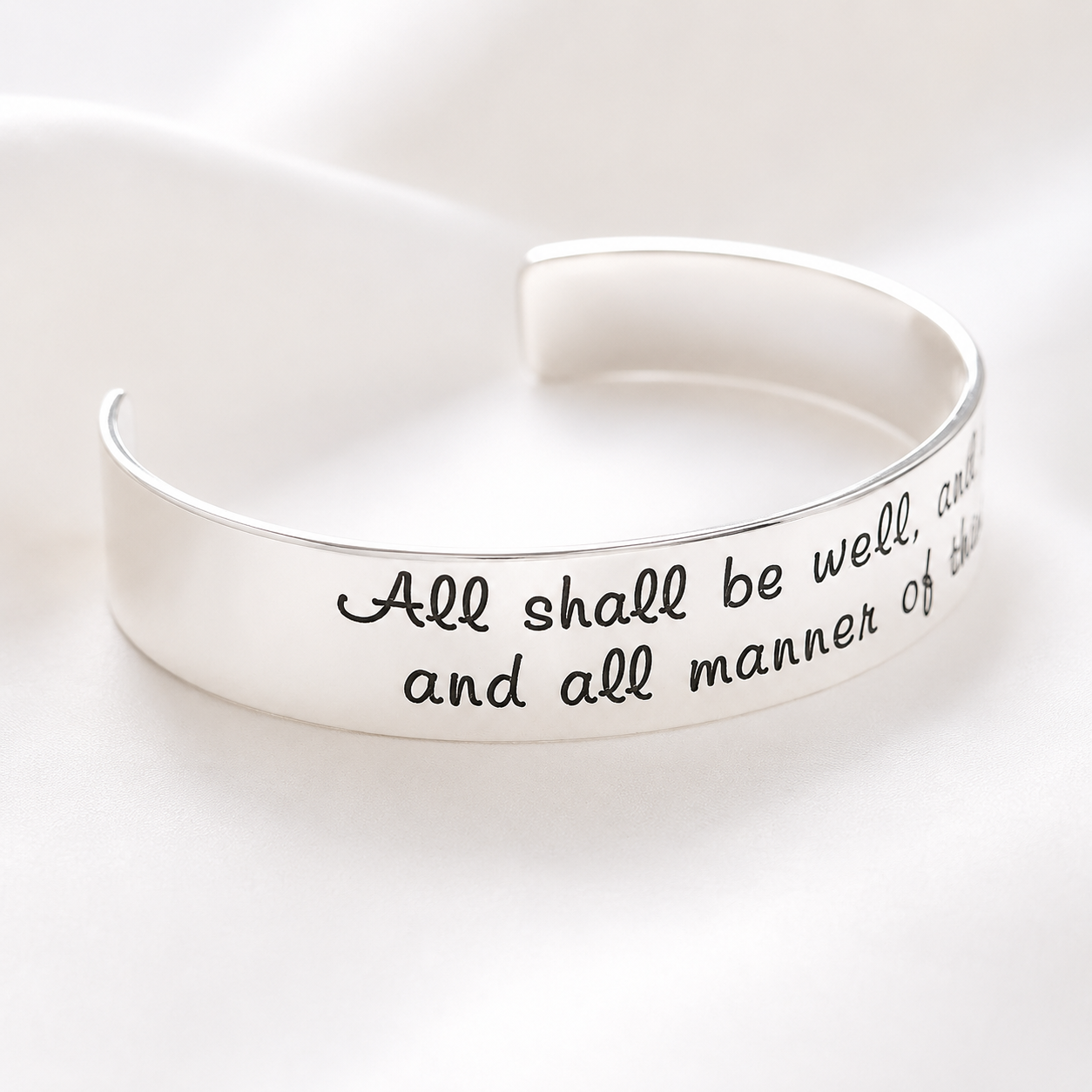 All Shall Be Well Sterling Silver Engraved Cuff Bracelet | Julian of Norwich