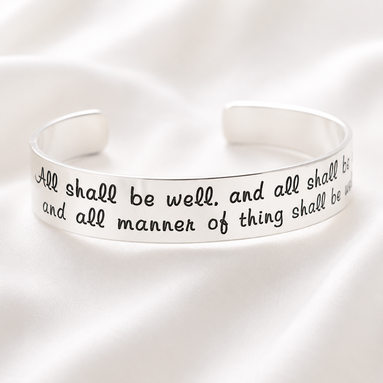 All Shall Be Well Sterling Silver Engraved Cuff Bracelet | Julian of Norwich