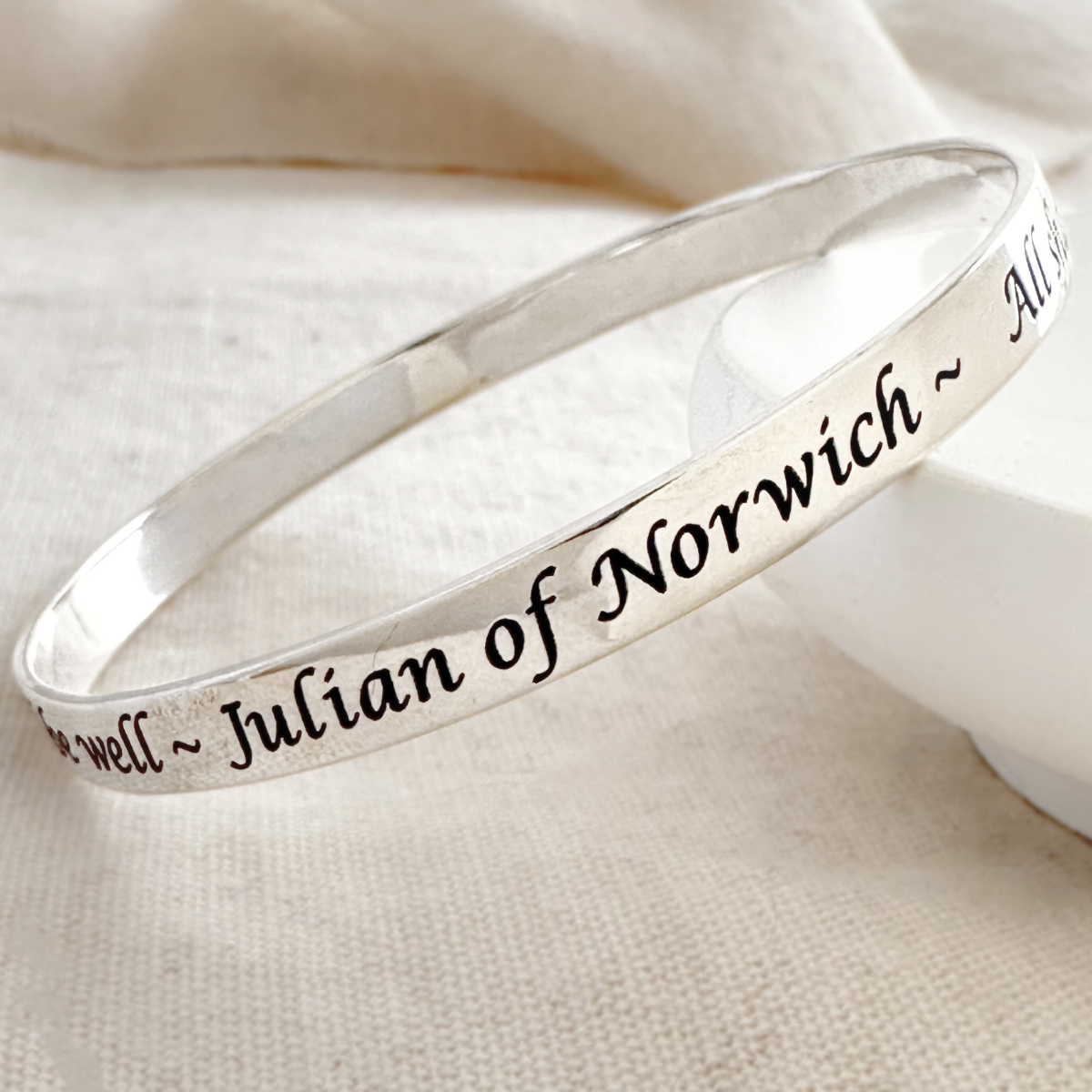 All Shall Be Well Bangle Bracelet | Julian of Norwich | Sterling Silver or 14k Gold