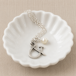 Ampersand & Freshwater Pearl Charm Necklace | Initials Available a-la-carte