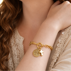 Vintage Gold Cross Charm Bracelet | Ancient Coin