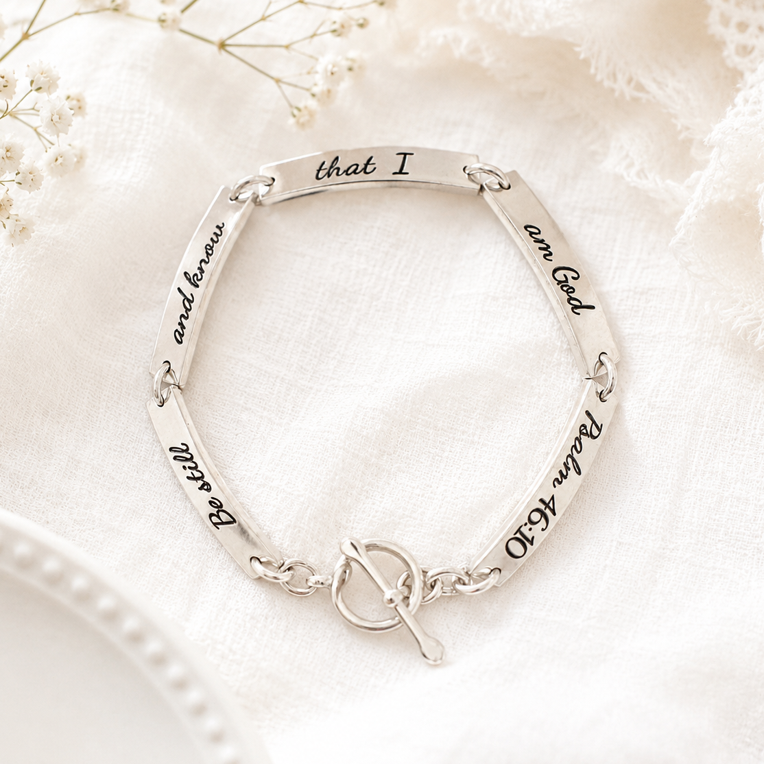 Sterling Silver Psalm 46:10 Link Bracelet | Be Still and Know that I am God